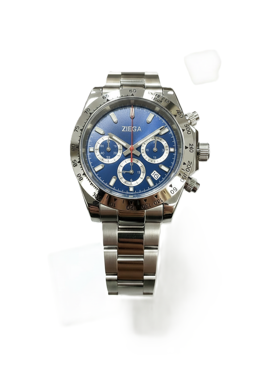 Ziega mens Chronograph watch with a blue face